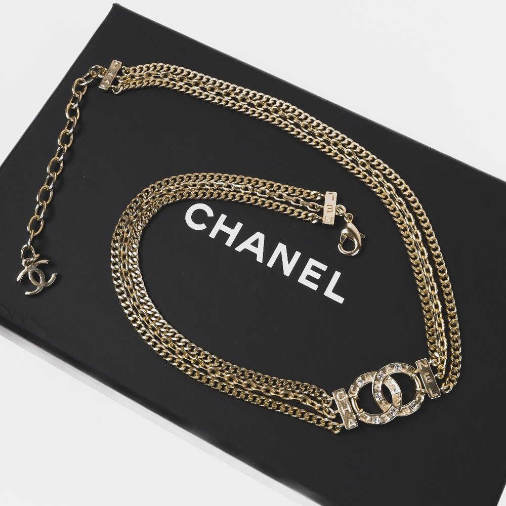 Chanel A21 Light Gold CC Triple Chain Choker
